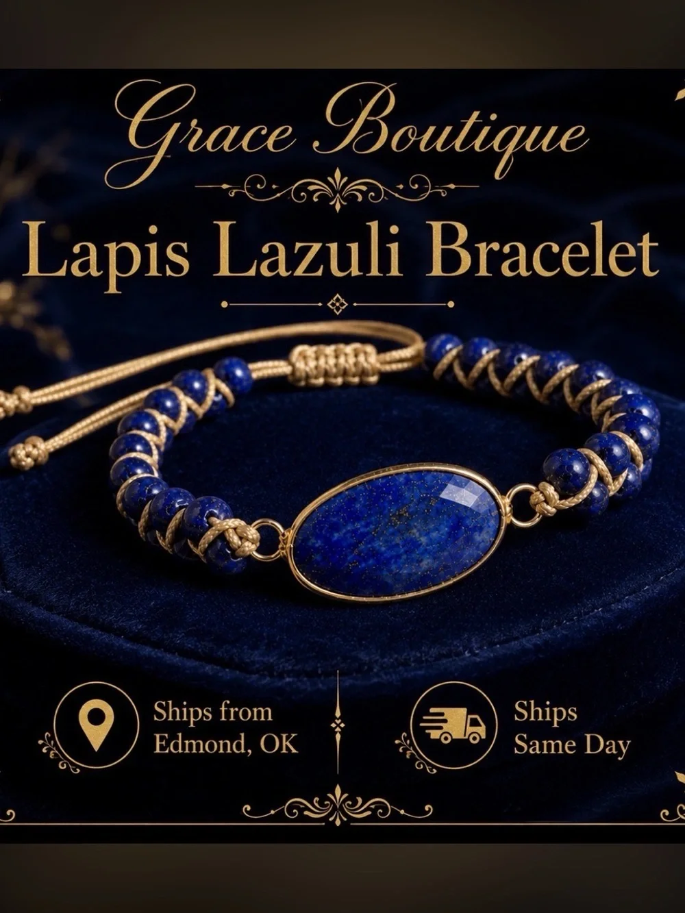 Natural Lapis Lazuli Bracelet - Blue Gemstone Bracelet